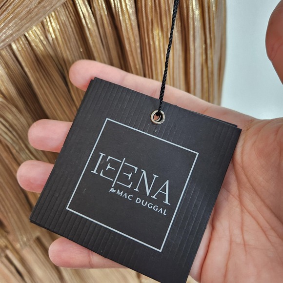 MAC DUGGAL IEENA Dress Womens 8 Gold Pleated Tiered Metallic Belted Formal 27062 - Picture 10 of 15